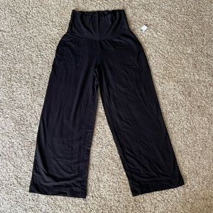 Maternity Rollover-Waist Cozy Knit Wide Leg Sweatpants - Size Med